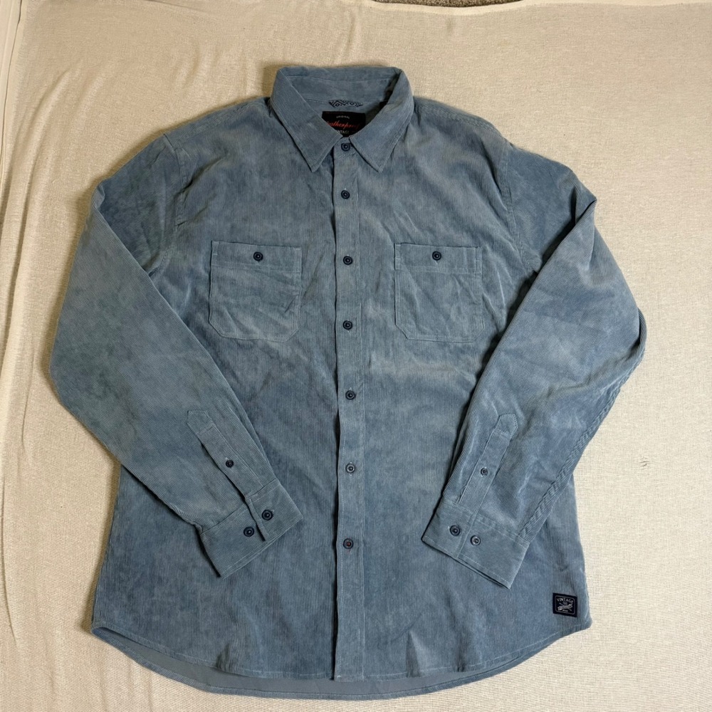 Weatherproof Vintage Shirt Mens XL Blue Corduroy Long Sleeve Button Down Pocket
